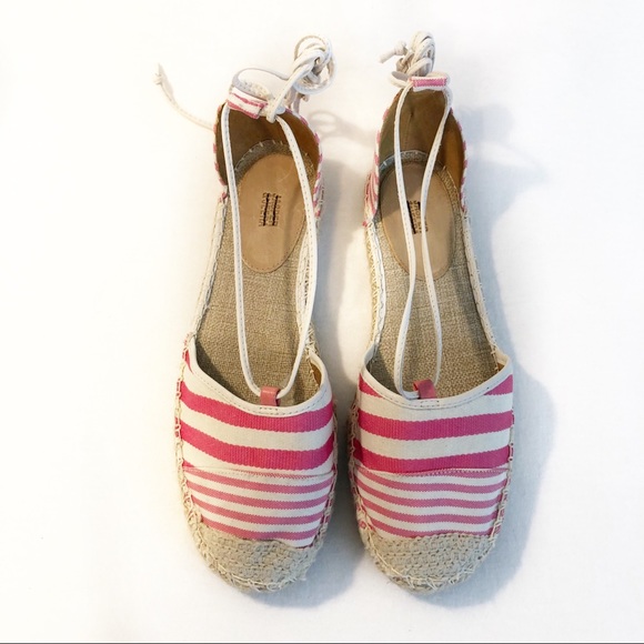 Jasper & Jeera Pink Khaki striped espadrilles NEW - Picture 5 of 8